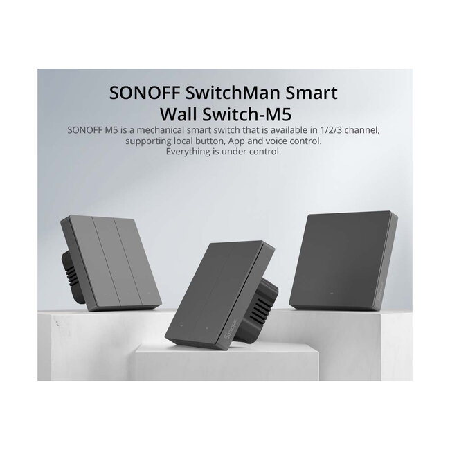 80089 SONOFF M5-3C-80 SwitchMan Mechanical Smart Switch WiFi & Bluetooth AC 100-240V Max 6A 1320W (2A/Way) 3 Way - 6