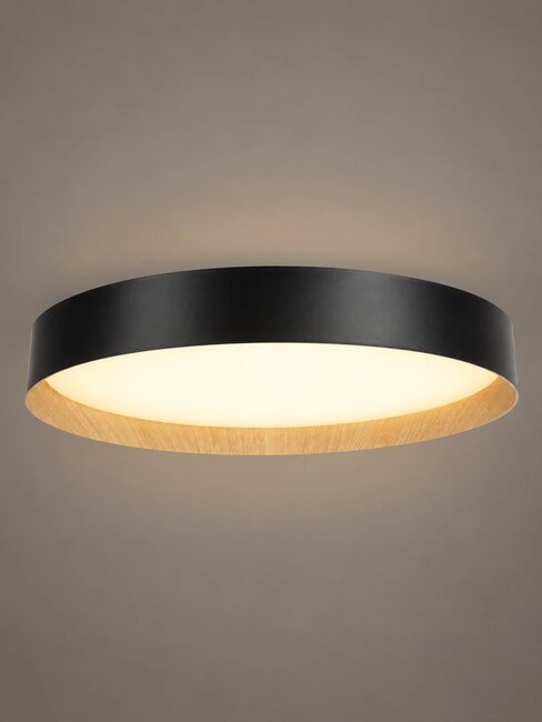 kelvo® RONDO KLV-101-0587-V2 Φωτιστικό Οροφής LED 36W 3600lm 120° AC 220-240V IP20 Ρυθμιζόμενο Λευκό CCT με Διακόπτη στο Driver 2700K/4500K/6000K Triac Dimmable - Lumileds SMD Chip & ENEC/TÜV Driver - Μαύρο Ματ & Εφέ Ξύλου - Μ50 x Π50 x Υ7cm - 5 Χρόνια Εγγύηση - 3