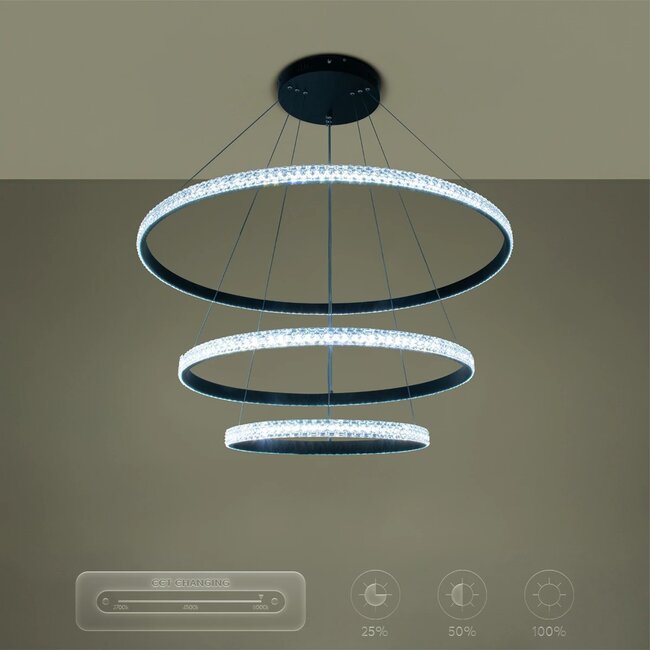 kelvo® DIAMOND KLV-101-0239 Κρεμαστό Φωτιστικό Οροφής LED 120W 12000lm 180° AC 220-240V IP20 Ρυθμιζόμενο Λευκό CCT με Χειριστήριο από 2700K έως 6000K Dimmable - Lumileds SMD Chip - Μαύρο Ματ - Μ80 x Π80 x Υ80cm - 3 Χρόνια Εγγύηση - 15