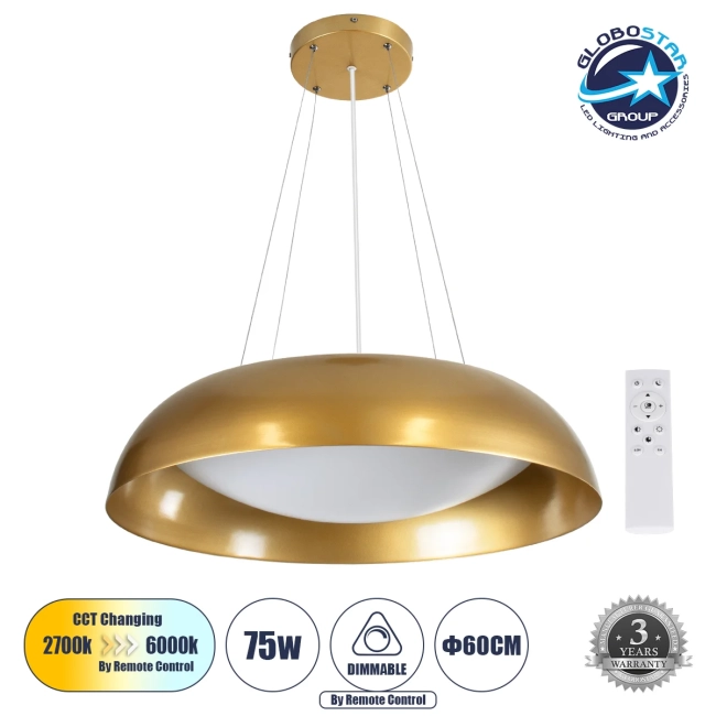ANATOLIA 61270 Μοντέρνο Κρεμαστό Φωτιστικό Οροφής LED 75W 8625lm 120° AC 220-240V IP20 Ρυθμιζόμενο Λευκό CCT με Χειριστήριο από 2700K έως 6000K Dimmable - Lumileds SMD Chip - Χρυσό - Μ60 x Π60 x Υ12.5cm - 3 Χρόνια Εγγύηση ANATOLIA 61270 Μοντέρνο Κρεμαστό Φωτιστικό Οροφής LED 75W 8625lm 120° AC 220-240V IP20 Ρυθμιζόμενο Λευκό CCT με Χειριστήριο από 2700K έως 6000K Dimmable - Lumileds SMD Chip - Χρυσό - Μ60 x Π60 x Υ12.5cm - 3 Χρόνια Εγγύηση