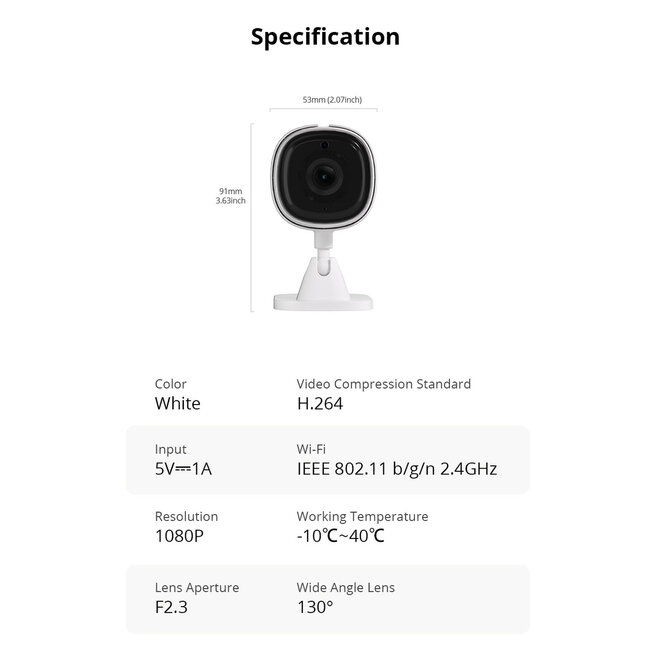80105 SONOFF S-CAM Slim Smart Home Security Camera WiFi 2.4GHz 1080P 130° Two Way Audio - Local & Cloud Storage - Nigh Vision - Motion Detection - Motion Alarm DC 5V 1A - 14