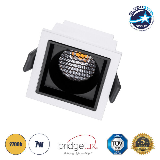 PLUTO-S 60265 Χωνευτό LED Spot Downlight TrimLess Μ6.4xΠ6.4cm 7W 875lm 38° AC 220-240V IP20 Μ6.4 x Π6.4 x Υ4.9cm - Τετράγωνο - Λευκό με Μαύρο Κάτοπτρο & Anti-Glare HoneyComb - Θερμό Λευκό 2700K - Bridgelux COB - 5 Years Warranty