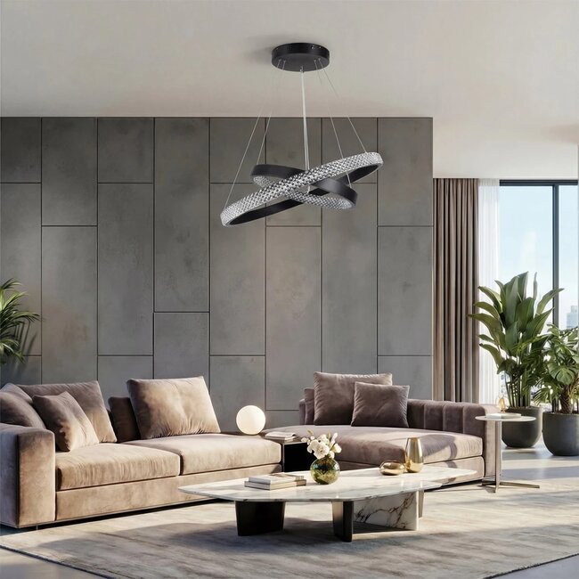 kelvo® DIAMOND KLV-101-0235-V2 Κρεμαστό Φωτιστικό Οροφής LED 75W 7500lm 360° AC 220-240V IP20 Ρυθμιζόμενο Λευκό CCT με Χειριστήριο από 2700K έως 6000K Dimmable - Lumileds SMD Chip - Μαύρο Ματ - Μ60 x Π60 x Υ40cm - 3 Χρόνια Εγγύηση - 2