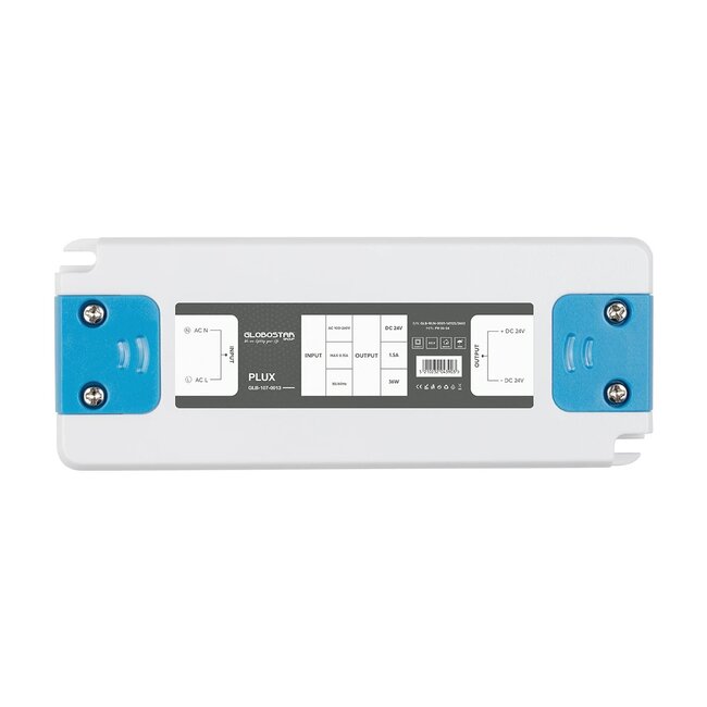 PLUX GLB-107-0013 Τροφοδοτικό/Μετασχηματιστής Class II SELV 36W 1.5A AC 220-240V σε DC 24V IP20 - Λευκό Ματ - Μ12.8 x Π5 x Υ1.5cm - 3 Χρόνια Εγγύηση - 3