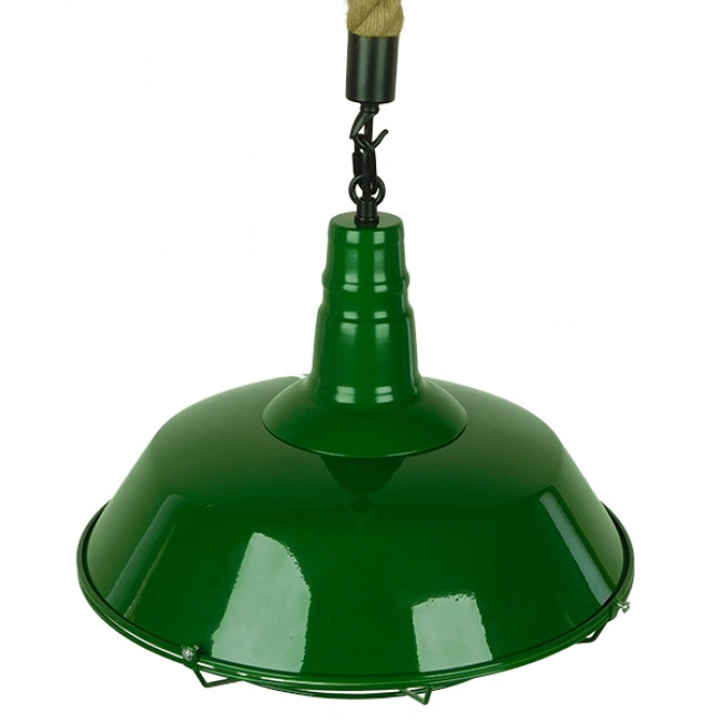 Vintage Industrial Κρεμαστό Φωτιστικό Οροφής Μονόφωτο Πράσινο Λευκό Μεταλλικό Καμπάνα Πλέγμα με Μπεζ Σχοινί Φ36  ELEDA 01408 - 5