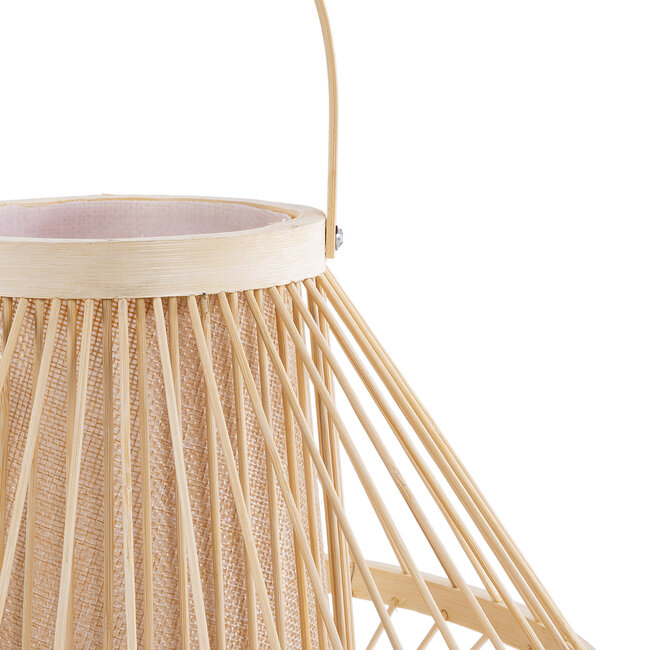 CATHY 02006 Boho Επιτραπέζιο Φωτιστικό Πορτατίφ Μονόφωτο 1 x E27 AC220-240V IP20 - Φ30 x Υ22cm - Μπεζ Ύφασμα με Μπεζ Ξύλινο Μπαμπού Πλέγμα - 5 Χρόνια Εγγύηση - 4