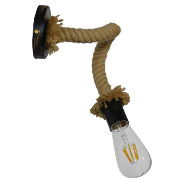 Vintage Φωτιστικό Τοίχου Απλίκα Μονόφωτο Μπρούτζινο Σκουριά Μεταλλικό με Μπεζ Σχοινί  FLEDI 01134 - 5