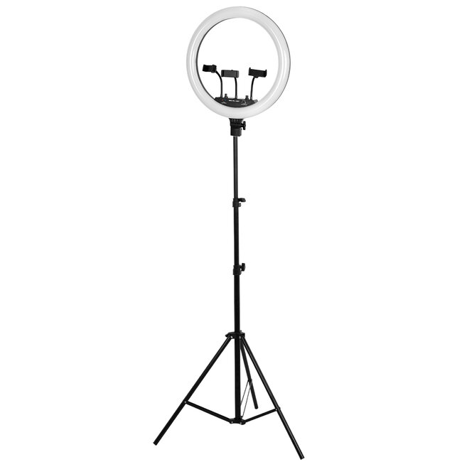 75805 Professional Digital Ring Light Φ46cm LED SMD 70W 7000lm 180° AC 230V με Καλώδιο Τροφοδοσίας Πρίζας - Ασύρματο Χειριστήριο RF 2.4Ghz Εναλλαγής Χρωμάτων & 3 Βάσεις Τηλεφώνου - Πολύχρωμ - 7