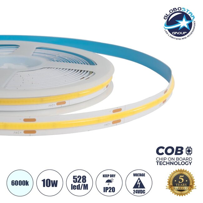 BEE 70350 Ταινία LED 10W/m 1100lm/m 120° DC 24V IP20 528 x COB Chip/m Ψυχρό Λευκό 6000K Dimmable - Μ500 x Π1 x Υ0.2cm - Ρολό 5 Μέτρων - 5 Χρόνια Εγγύηση BEE 70350 Ταινία LED 10W/m 1100lm/m 120° DC 24V IP20 528 x COB Chip/m Ψυχρό Λευκό 6000K Dimmable - Μ500 x Π1 x Υ0.2cm - Ρολό 5 Μέτρων - 5 Χρόνια Εγγύηση