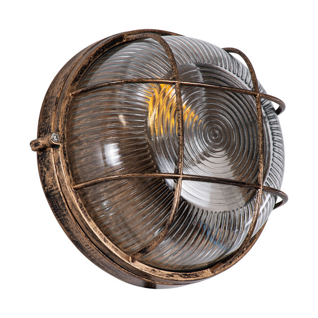BOATLIGHT 61587 Vintage Industrial Φωτιστικό Τοίχου - Απλίκα - Καραβοχελώνα Εξωτερικού Χώρου Μονόφωτο 1 x E27 AC220-240V Αδιάβροχο IP65 - Σώμα Αλουμινίου & Tempered Glass - Φ17.5 x Υ9cm - Αντικέ Μπρονζέ - Στρόγγυλο - 5 Years Warranty - 8
