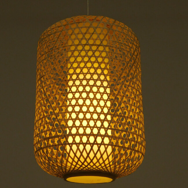 Vintage Κρεμαστό Φωτιστικό Οροφής Μονόφωτο Καφέ Ξύλινο Bamboo Φ40  MAURITIUS Φ40 00901 - 3