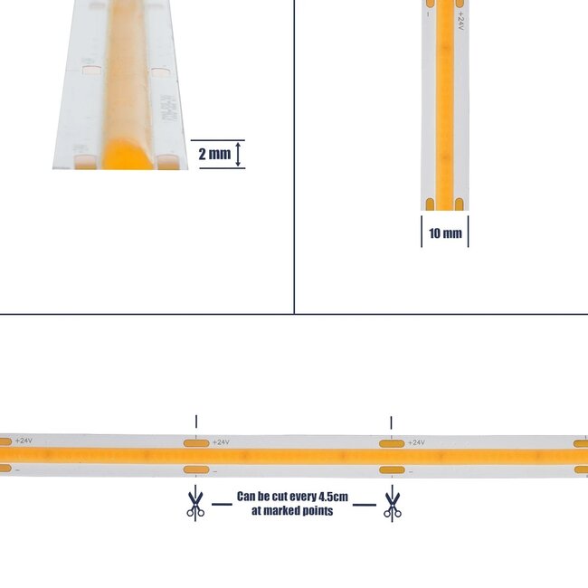 BEE 70352 Ταινία LED 10W/m 900lm/m 120° DC 24V IP20 528 x COB Chip/m Θερμό Λευκό 2700K Dimmable - Μ500 x Π1 x Υ0.2cm - Ρολό 5 Μέτρων - 5 Χρόνια Εγγύηση - 6