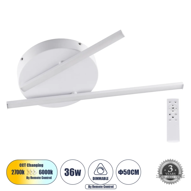 DRACO 61092 Μοντέρνο Φωτιστικό Οροφής LED 36W 4428lm 120° AC 220-240V IP20 Ρυθμιζόμενο Λευκό CCT με Χειριστήριο από 2700K έως 6000K Dimmable - Lumileds SMD Chip - Λευκό Ματ - Μ50 x Π50 x Υ6cm - 3 Χρόνια Εγγύηση DRACO 61092 Μοντέρνο Φωτιστικό Οροφής LED 36W 4428lm 120° AC 220-240V IP20 Ρυθμιζόμενο Λευκό CCT με Χειριστήριο από 2700K έως 6000K Dimmable - Lumileds SMD Chip - Λευκό Ματ - Μ50 x Π50 x Υ6cm - 3 Χρόνια Εγγύηση