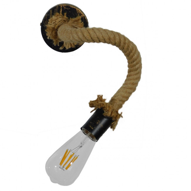 Vintage Φωτιστικό Τοίχου Απλίκα Μονόφωτο Μπρούτζινο Σκουριά Μεταλλικό με Μπεζ Σχοινί  FLEDI 01134