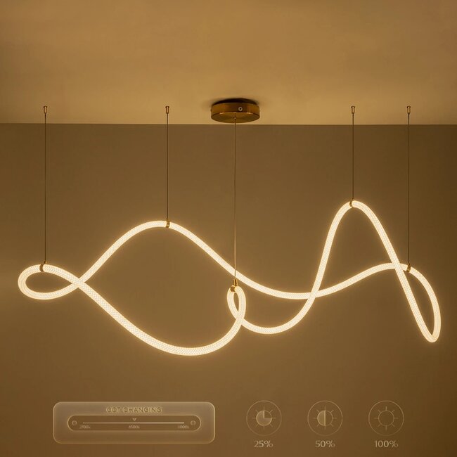 kelvo® GLOW KLV-101-0157 Κρεμαστό Φωτιστικό Οροφής LED 65W 6500lm 360° AC 220-240V IP20 Ρυθμιζόμενο Λευκό CCT με Χειριστήριο από 2700K έως 6000K Dimmable - Lumileds SMD Chip - Χρυσό Πλατίνα - Μ150 x Π70 x Υ90cm - 3 Χρόνια Εγγύηση - 17