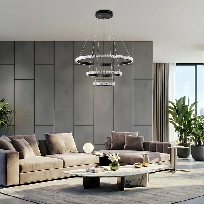 kelvo® DIAMOND KLV-101-0237 Κρεμαστό Φωτιστικό Οροφής LED 100W 10000lm 180° AC 220-240V IP20 Ρυθμιζόμενο Λευκό CCT με Χειριστήριο από 2700K έως 6000K Dimmable - Lumileds SMD Chip - Μαύρο Ματ - Μ60 x Π60 x Υ60cm - 3 Χρόνια Εγγύηση - 2