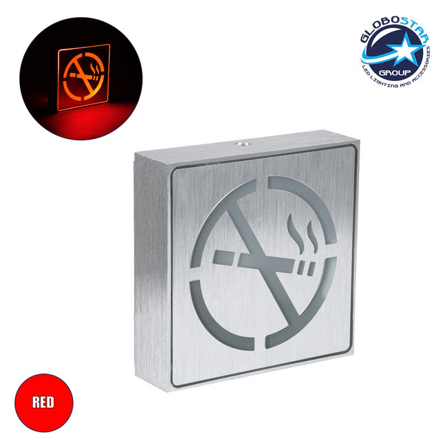 SENSATI 75652 Φωτιστικό Τοίχου Ένδειξης NO SMOKING LED 1W AC 220-240V IP20 - Σώμα Αλουμινίου - Μ11 x Π11 x Υ3cm - Κόκκινο