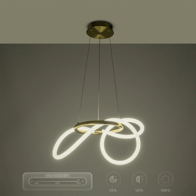 kelvo® GLOW KLV-101-0161 Κρεμαστό Φωτιστικό Οροφής LED 30W 3000lm 360° AC 220-240V IP20 Ρυθμιζόμενο Λευκό CCT με Χειριστήριο από 2700K έως 6000K Dimmable - Lumileds SMD Chip - Χρυσό Πλατίνα - Μ40 x Π40 x Υ30cm - 3 Χρόνια Εγγύηση - 16