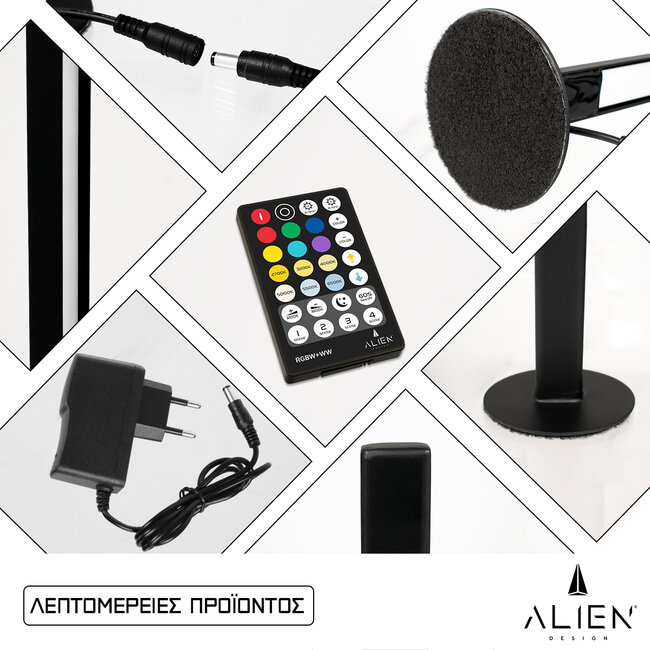 ALIEN-DIVA-BLACK-50-9 ALIEN Design DIVA Μοντέρνο Minimal Nordic Μεταλλικό Φωτιστικό Επιτραπέζιο - Πορτατίφ - Λαμπατέρ Μαύρο LED 10W 1500lm με Ασύρματο Χειριστήριο RF & Dimmer IP20 Πολύχρωμο + CCT - RGBW + WW Μ3 x Π1.6 x Υ50cm  - 6