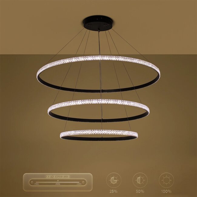 kelvo® DIAMOND KLV-101-0241 Κρεμαστό Φωτιστικό Οροφής LED 150W 15000lm 180° AC 220-240V IP20 Ρυθμιζόμενο Λευκό CCT με Χειριστήριο από 2700K έως 6000K Dimmable - Lumileds SMD Chip - Μαύρο Ματ - Μ100 x Π100 x Υ100cm - 3 Χρόνια Εγγύηση - 14