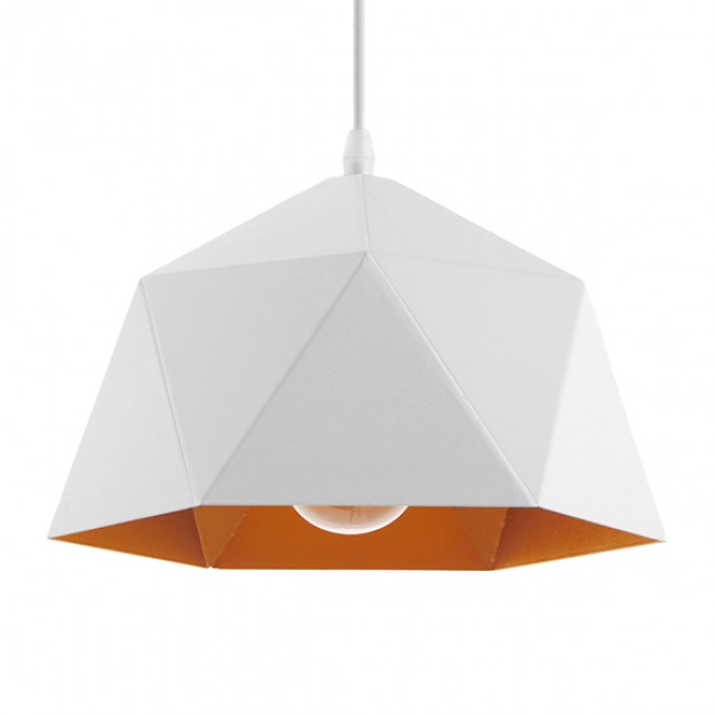 Μοντέρνο Κρεμαστό Φωτιστικό Οροφής Μονόφωτο Λευκό Χρυσό Μεταλλικό Καμπάνα Φ25  DIVINA 01377