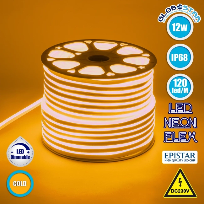 NEOVALE 70576 Ταινία Neon Flex LED 12W/m 720lm/m 120° DC 220-240V Αδιάβροχο IP65 120 x SMD2835 Chip/m Ultra Θερμό Λευκό 2200K Dimmable - Sanan SMD Chip - Μ100 x Π0.8 x Υ1.6cm - 3 Χρόνια Εγγύηση