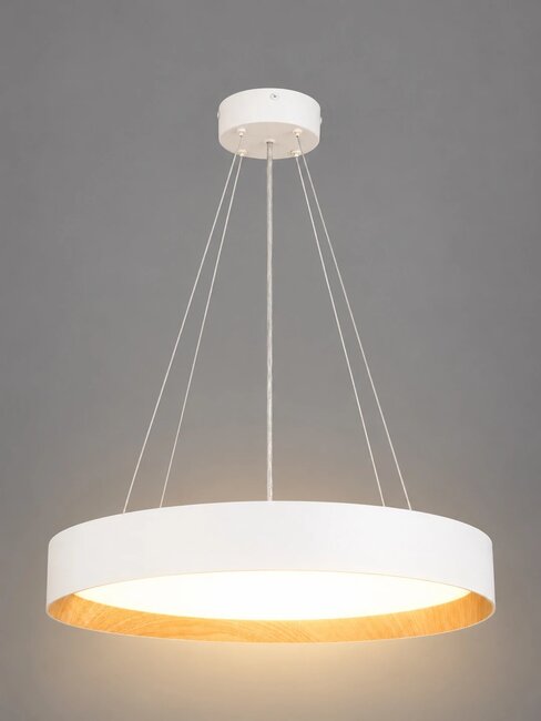 kelvo® RONDO KLV-101-0589 Κρεμαστό Φωτιστικό Οροφής LED 36W 3600lm 120° AC 220-240V IP20 Ρυθμιζόμενο Λευκό CCT με Διακόπτη στο Driver 2700K/4500K/6000K Triac Dimmable - Lumileds SMD Chip & ENEC/TÜV Driver - Λευκό Ματ & Εφέ Ξύλου - Μ50 x Π50 x Υ7cm - 5 Χρόνια Εγγύηση - 3