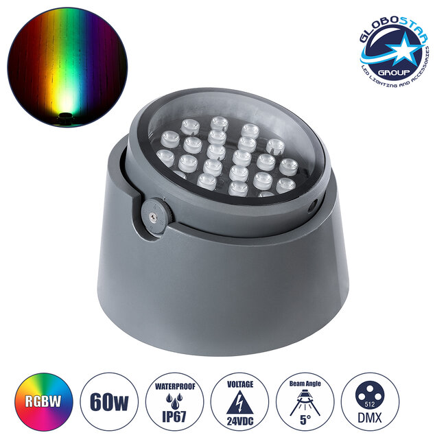 FLOOD-RANA 90752 Κινούμενος Προβολέας - Σποτ Φωτισμού Wall Washer για Φωτισμό Κτιρίων LED 60W 5100lm 5° DC 24V Αδιάβροχο IP67 Φ30 x Υ20cm RGBW DMX512 - Γκρι Ανθρακί - 3 Χρόνια Εγγύηση - 1