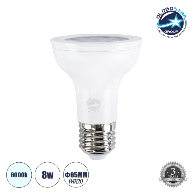 60081 Λάμπα LED E27 PAR20 8W 800lm 90° AC 220-240V IP20 Φ6.5 x Υ8.5cm Ψυχρό Λευκό 6000K - 3 Χρόνια Εγγύηση 60081 Λάμπα LED E27 PAR20 8W 800lm 90° AC 220-240V IP20 Φ6.5 x Υ8.5cm Ψυχρό Λευκό 6000K - 3 Χρόνια Εγγύηση