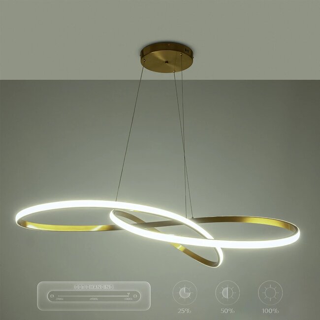 DEXTER 60920 Μοντέρνο Κρεμαστό Φωτιστικό Οροφής LED 120W 13440lm 300° AC 220-240V IP20 Ρυθμιζόμενο Λευκό CCT με Χειριστήριο από 2700K έως 6000K Dimmable - Lumileds SMD Chip - Χρυσό Βούρτσας - Μ103 x Π103 x Υ30cm - 3 Χρόνια Εγγύηση - 14