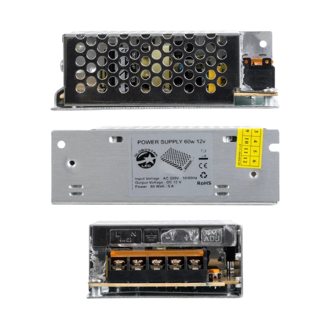 73033 Μεταλλικό Τροφοδοτικό PELV για Προϊόντα LED 60W 5A - AC 220-240V σε DC 12V - IP20 - Μ11 x Π8 x Υ3.5cm - 2 Χρόνια Εγγύηση - 7