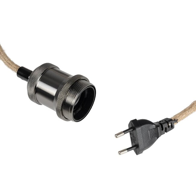 WHIP 77663 Μοντέρνο DIY Φωτιστικό με Υφασμάτινο Καλώδιο, Ντουί 1 x E27, Διακόπτη On/Off & Πρίζα AC 220-240V IP20 - Μπεζ & Μαύρο Νίκελ - Μ150 x Π4 x Υ4cm - 2