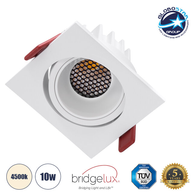 LEO-SQ 60290 Χωνευτό LED Spot Downlight TrimLess Μ8.5xΠ8.5cm 10W 1300lm 38° AC 220-240V IP20 Μ8.5 x Π8.5 x Υ6.6cm - Τετράγωνο - Κινούμενο - Λευκό & Anti-Glare HoneyComb - Φυσικό Λευκό 4500K - Bridgelux COB - 5 Years Warranty