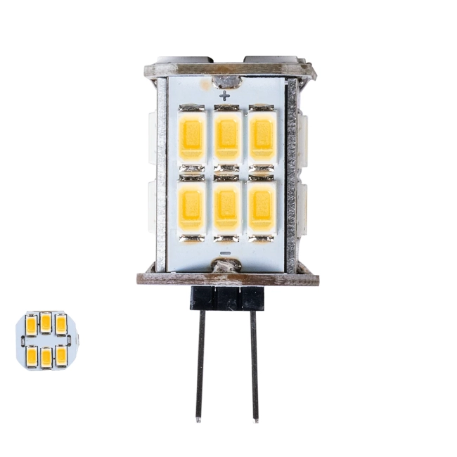  G4BACK 76136 Λάμπα G4 LED 6W 600lm 320° DC 12-24V IP20 Θερμό Λευκό 2700K Dimmable - Sanan SMD Chip - Back Pin - Μ1.9 x Π1.9 x Υ3.7cm - 2 Χρόνια Εγγύηση