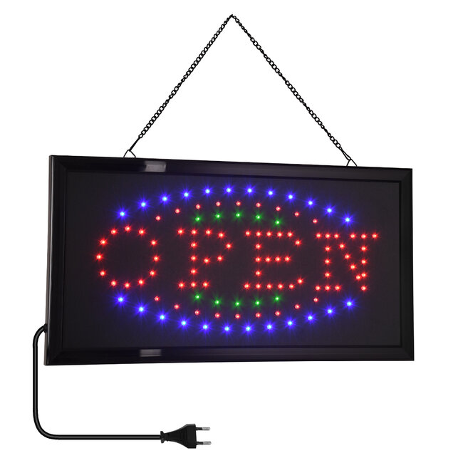 75681 Φωτιστικό Ταμπέλα LED Σήμανσης OPEN με Πρίζα AC 230V Μ48xΠ25xΥ2cm