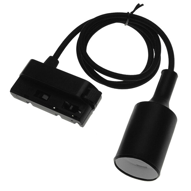  S-40056 Διφασικός Connector 3 Καλωδίων με 1 Μέτρο Υφασμάτινο Καλώδιο και Ντουί E27 για Μαύρη Ράγα Οροφής