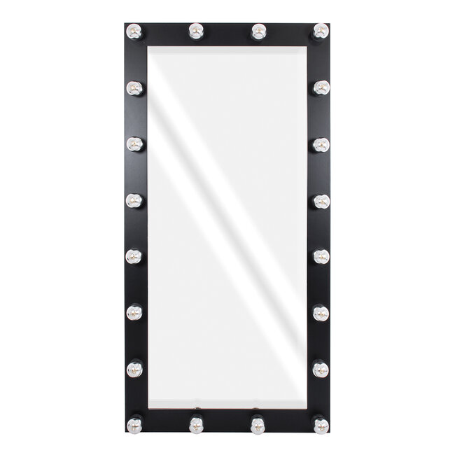 MAKEUP MIRROR-160x80-5 Μοντέρνος Καθρέπτης Μακιγιάζ με Πλαίσιο Φυσικού Ξύλου με Διακόπτη On/Off 20 x E27 AC220-240V - Μ80 x Π7 x Υ160cm - Μαύρος Έβενος