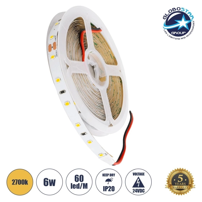 LILAC 70202 Ταινία LED 6W/m 540lm/m 120° DC 24V IP20 60 x SMD2835 Chip/m Θερμό Λευκό 2700K Dimmable - Sanan SMD Chip - Μ500 x Π0.8 x Υ0.1cm - Ρολό 5 Μέτρων - 5 Χρόνια Εγγύηση