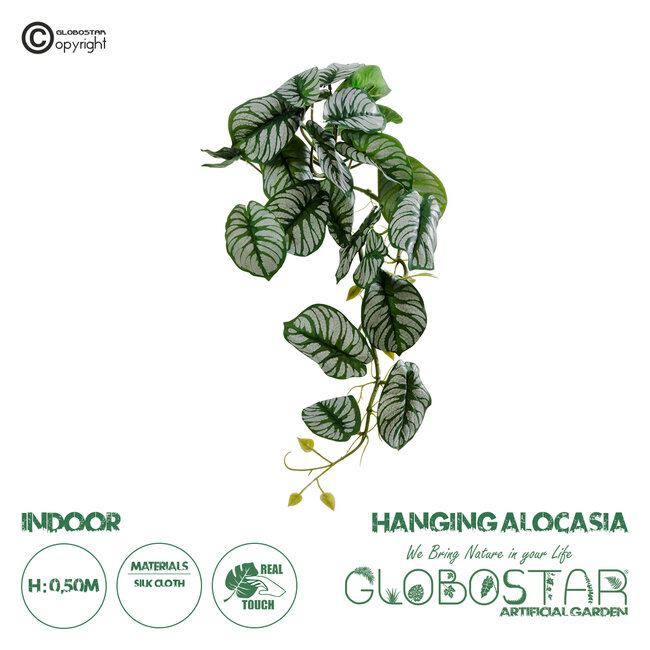 Artificial Garden HANGING ALOCASIA 20601 Τεχνητό Διακοσμητικό Κρεμαστό Φυτό Αλοκάσια Μ28 x Π27 x Υ50cm