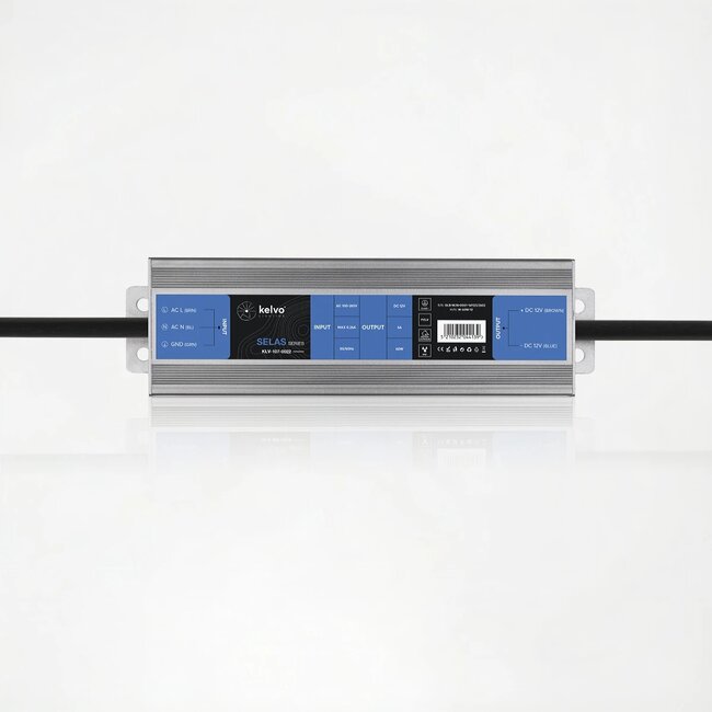 kelvo® SELAS KLV-107-0022 Τροφοδοτικό/Μετασχηματιστής Class I PELV 60W 5A AC 220-240V σε DC 12V Αδιάβροχο IP67 - Γκρι Ανθρακί Ματ - Μ15.8 x Π4.3 x Υ2.3cm - 5 Χρόνια Εγγύηση - 3