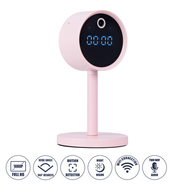 86007 Rechargeable Table Camera WiFi HD 1080P 160° 1500mAh Two Way Audio Motion Detection & Digital Clock - Επαναφορτιζόμενη Επιτραπέζια Κάμερα WiFi HD 1080P 160° 1500mAh Διπλή Κατέυθυνση Ομιλίας Ανιχνευτή Κίνησης & Ψηφιακό Ρολόι - Ροζ - 2