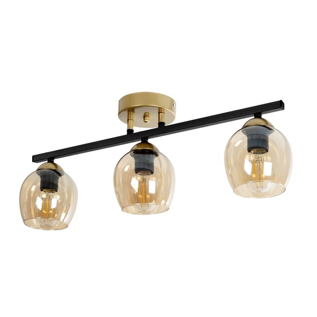 RADIUS 201-0122 Vintage Φωτιστικό Οροφής με Ντουί 3 x E27 AC 220-240V IP20 - Χρυσό, Μαύρο & Διάφανο- Μ60 x Π13 x Υ16cm
