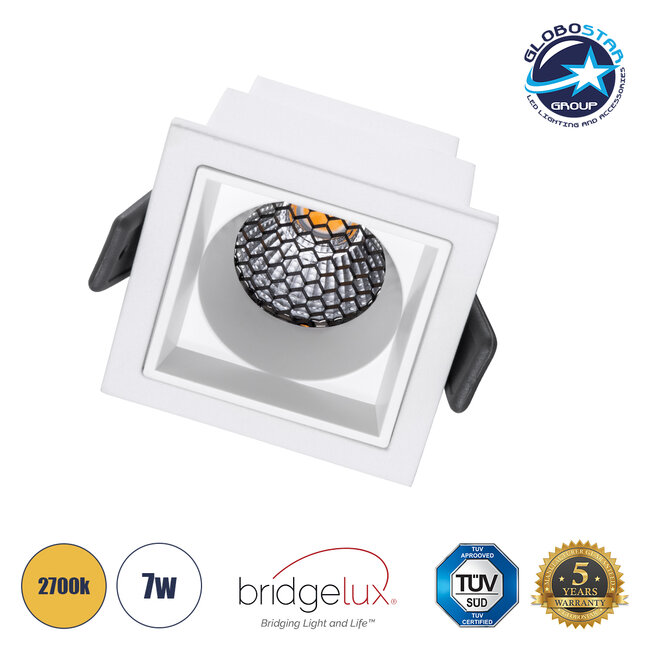 PLUTO-S 60267 Χωνευτό LED Spot Downlight TrimLess Μ6.4xΠ6.4cm 7W 875lm 38° AC 220-240V IP20 Μ6.4 x Π6.4 x Υ4.9cm - Τετράγωνο - Λευκό & Anti-Glare HoneyComb - Θερμό Λευκό 2700K - Bridgelux COB - 5 Years Warranty