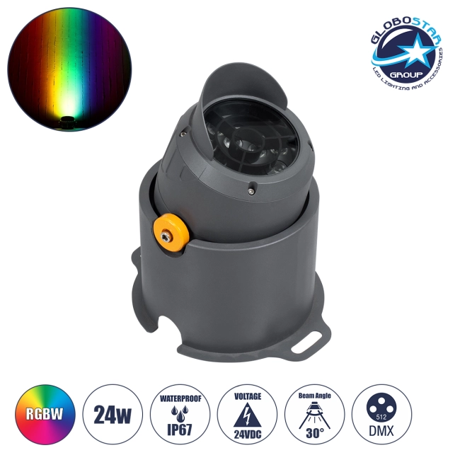 FLOOD-SIMA 90494 Κινούμενος Προβολέας - Σποτ Φωτισμού Wall Washer με Αντιθαμβωτική Γρίλια για Φωτισμό Κτιρίων LED 24W 2040lm 30° DC 24V Αδιάβροχο IP67 Μ14.5 x Π24.2 x Υ22.5cm RGBW DMX512 - Γκρι Ανθρακί - 3 Years Warranty