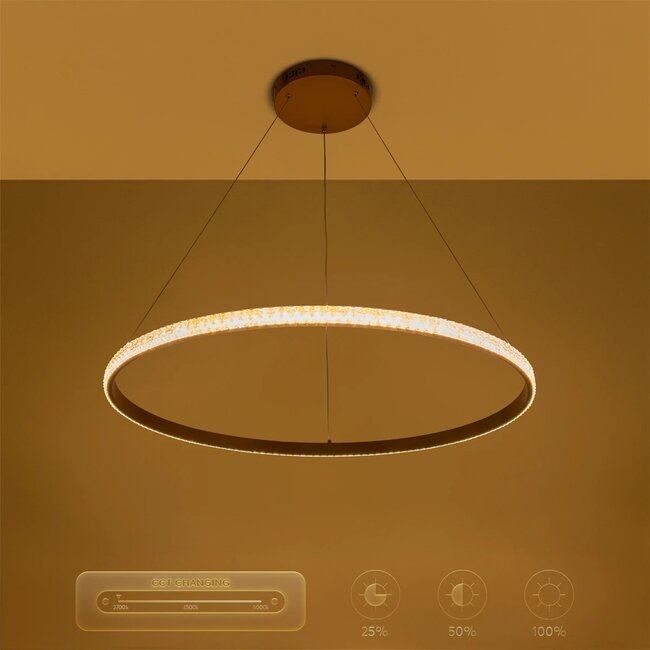 kelvo® DIAMOND KLV-101-0232 Κρεμαστό Φωτιστικό Οροφής LED 67W 6700lm 180° AC 220-240V IP20 Ρυθμιζόμενο Λευκό CCT με Χειριστήριο από 2700K έως 6000K Dimmable - Lumileds SMD Chip - Χρυσό Πλατίνα - Μ80 x Π80 x Υ3cm - 3 Χρόνια Εγγύηση - 11