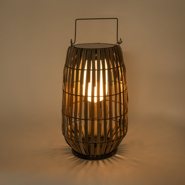 NETLEY 02306 Boho Αυτόνομο Ηλιακό Κρεμαστό/Επιτραπέζιο Φωτιστικό Φαναράκι LED SMD 5W 200lm - Φ30 x Υ50cm - με Ενσωματωμένη Μπαταρία 600mAh - Φωτοβολταϊκό Πάνελ και Αισθητήρα Ημέρας-Νύχτας με Ασύρματο Χειριστήριο IR Γκρι Μπαμπού Αδιάβροχο IP65 Θερμό Λευκό 3000K - 5 Χρόνια Εγγύηση