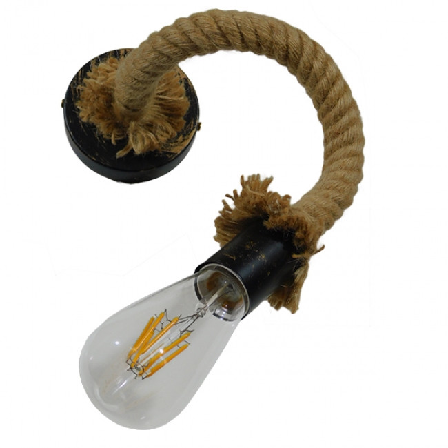 Vintage Φωτιστικό Τοίχου Απλίκα Μονόφωτο Μπρούτζινο Σκουριά Μεταλλικό με Μπεζ Σχοινί  FLEDI 01134