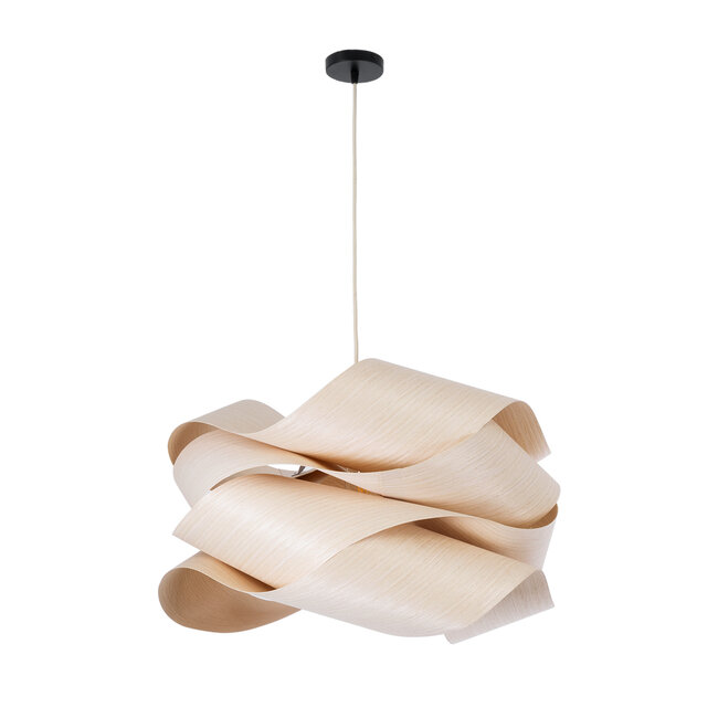 CORALINE 02181 Boho Κρεμαστό Φωτιστικό Οροφής Μονόφωτο 1 x E27 AC220-240V IP20 - Φ60 x Υ30cm - Μπεζ Λεπτό Φύλλο Ξύλου Πλέγμα - 5 Χρόνια Εγγύηση - 3