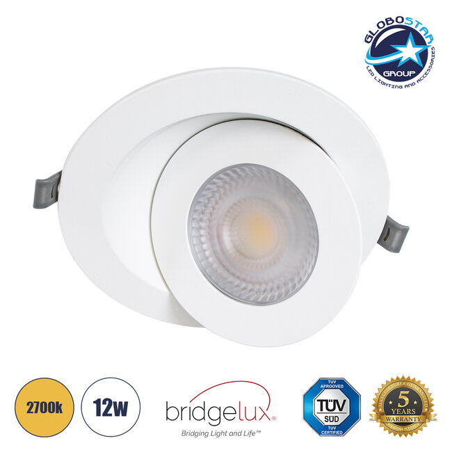 LEXIS JOINT 60989 Χωνευτό LED Κινούμενο Spot Downlight 12W 1140lm 45° AC 220-240V IP44 Φ15.8cm x Υ4.1cm - Στρόγγυλο - Λευκό - Θερμό Λευκό 2700K - Bridgelux Chip - TÜV Certified Driver - 5 Years Warranty