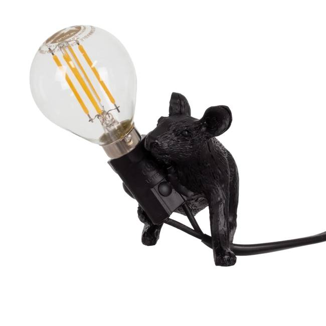 MOUSE 00675 Vintage Επιτραπέζιο Φωτιστικό Πορτατίφ με Ντουί 1 x E12 AC 220-240V IP20 - Μαύρο - Μ13 x Π4 x Υ7cm - 2